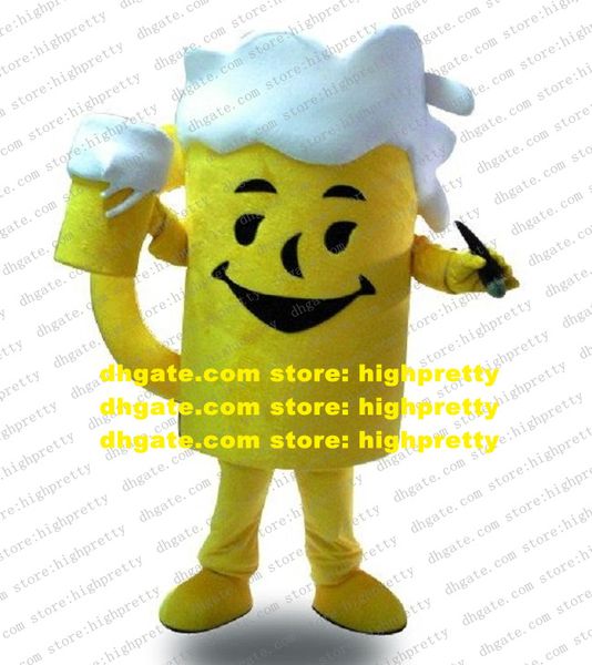 Costume de mascotte de bière jaune mignon Mascotte Jug Beerss Draft Beersss Bières à la pression avec beaucoup de mousse blanche Happy Face No.3970 Free Ship