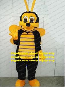 Schattige geel zwart bumble bee mascotte kostuum mascotte apidae wesp honeybee met gelukkig gezicht gele paarse buik nr. 1719 gratis schip