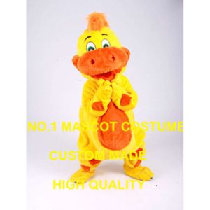 Costume de mascotte de dinosaure en jaune mignon