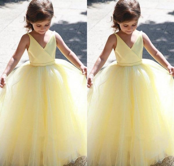 Linda princesa amarilla vestidos de niña de flores vestido de fiesta con cuello en V vestido largo de tul para niños pequeños vestido de fiesta para niños vestido de primera comunión 7484021