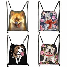 Sac à cordon mignon Yorkshire Terrier / Shiba Inu / B / Bulldog, sac de rangement Fi pour femmes, sacs de voyage pour chiot chien, sac à dos 323P #