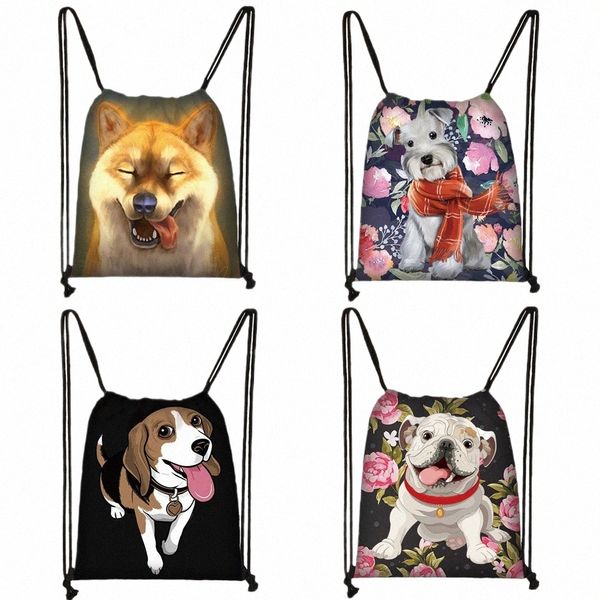 Mignon Yorkshire Terrier / Shiba INU / B / Bulldog Drawstring Sac Femmes Fi Sac de rangement Puppy Dog Sacs de voyage Sac à dos N3YC #