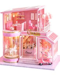 CuteBee Diy Dollhouse Houten Doll Houses Miniature Doll House Furniture Kit Casa Music Led Toys For Children Birthday Gift A73 Y203232682
