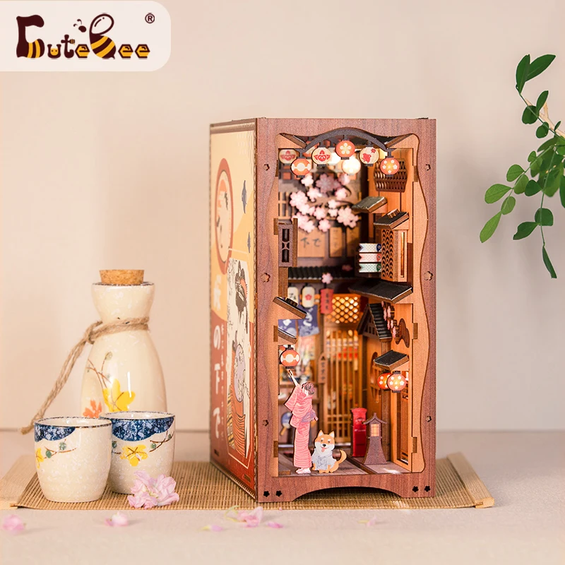 CuteBee Diy Miniature House Book Nook Kit Dollhouse met Touch Light Eternal Bookstore Bookshelf Kits Model speelgoed voor volwassen geschenken