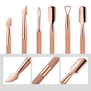 Poussoirs à cuticules 1 Pcs Poussoir à cuticules à ongles Or rose Double extrémité en acier inoxydable Peau morte Push Remover Antidérapant Nail Art Cuticule Remover Tool 230619