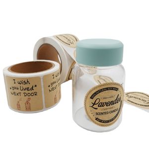 Cutomized Kraft Paper Logo Lijmstickers Labels Rol Square en Circle Decoration Bottle Gedrukte bruine sticker