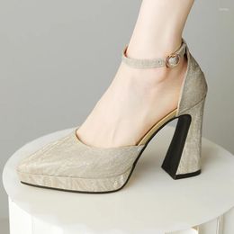 Uitgebracht super sandalen hoog materiaal hakken hoef glitter ademende elegant puntige teen niet onthullende print ondiepe sexy 523 14 5 5