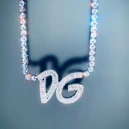 Cutsom Baguette Letters Hanger Lassen Tennis Collier Iced Out Out Luxe Zirconia Hip Hop Sieraden Gepersonaliseerde Gift