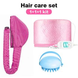 Cape de coupe Ensemble de soins capillaires vapeur pour cheveux bonnet chauffant soin capillaire sèche-cheveux capuchon Tête en silicone Corps Cuir chevelu Brosse de massage Peigne beauté 230728