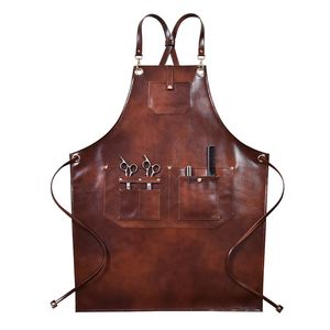 Cape de coupe Tablier en cuir PU Sangle croisée Barista Barman Chef Uniforme Café Bistro Barbecue Grill Fleuriste Barber Salon Carpenter Barbershop 230719