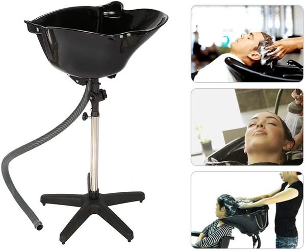 Coupe Cape Salon Bassin Shampooing Évier avec Vidange Portable Tuyau En Acier Inoxydable Support Hauteur Réglable Barbershops Cheveux Bol De Lavage 230625