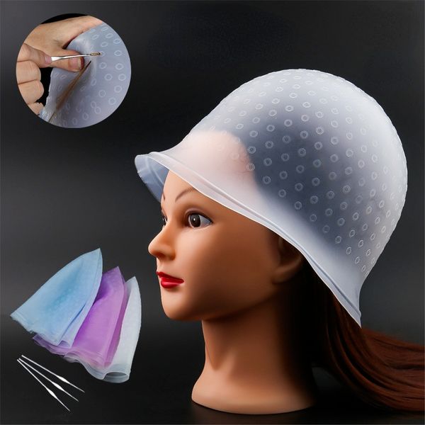 Coupe Cap Silicone Cheveux Coloration Cap Crochet Aiguille Professionnel Couleur Colorant Surbrillance Ensemble Réutilisable Glaçage Teinture Outils Salon De Beauté 230809