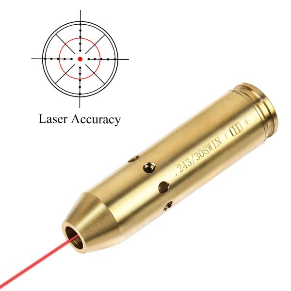 Cvlife Red Bore Dot Laser Boresight Fit 243 308win 7mm 08rem Cal Cartridge alésage Sigle pour le pistolet Réglage de la chasse à la lunette
