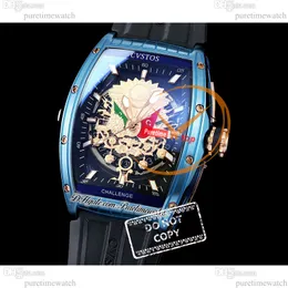 Cvstos Challenge Pride Of Turkey Montre automatique pour homme DLC Cadran squelette en acier bleu Bracelet en caoutchouc Édition limitée Reloj Hombre Montres Puretime A1