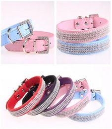 CW010 NIEUWE BLING Small Dog Collar PU Leather Leer Rhinestone Diamond Puppy Cat Collar Fashion Necklace Hond Carrars S M L Size8538867