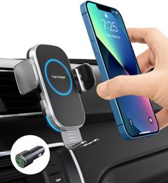 CW16 Chargeur de voiture sans fil 7,5 W 10 W 15 W Support de chargeur de voiture à serrage automatique rapide Support de charge de voiture pour iPhone 14/14 Pro/13/13 Pro/12/12 Pro/ 11/11 Pro/Samsung S23/S22/S21