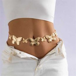 CW7W Chaîne de taille Personnalités Personnalités Big Butterfly Taies Chaîne pour femmes Girl Simple Punk Metal Belly Chaîne Body Corps Tailband Beach Accessoires D240430