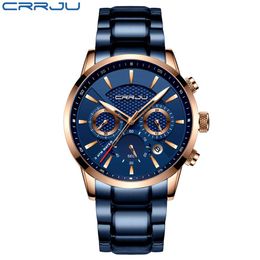 Cwp 2021 Crrju Zakelijke Mannen Horloge Mode Blauwe Chronograaf Stianless Staal Horloge Casual Waterdichte Klok Relogio Masculi202U