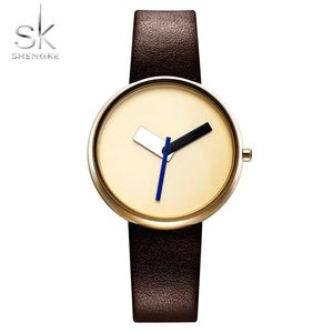 Cwp 2021 Shengke Topmerk Luxe Eenvoudige Polshorloge Bruin Leer Vrouwen Causale Stijl Fashion Design Horloges Female234O