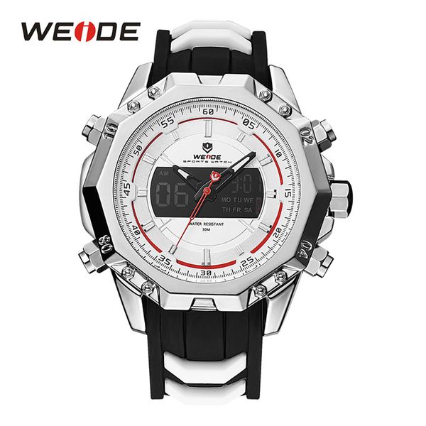 CWP 2021 WEIDE Mens Deportes Analógico Digital Numeral Luz de fondo Alarma Correa de silicona Banda Cinturón Fecha automática Movimiento de cuarzo Relojes de pulsera