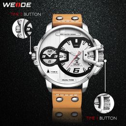 CWP 2021 WEIDE Watches Man Luxury Sport Military Pu Brown Le cuir bracelet bracelet Band Quartz Movement Horloge analogique Montreuse-bracelet Relogie 285J