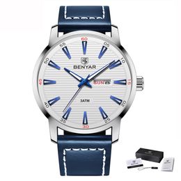 CWP BENYAR Montre De Luxe Top Marque Automatique Semaine Date Militaire Mode Mâle Quartz Cuir Montre-Bracelet Relogio Masculino