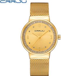 cwp Marca CRRJU Relogio Feminino Reloj Mujer Reloj Relojes de Acero Inoxidable Señoras Moda Casual Reloj de Pulsera de Cuarzo