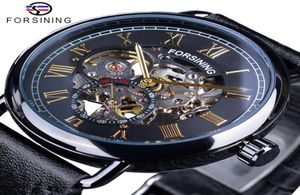 CWP Forsining Black Golden Roman Watch Clock Seconden Hands Independent Design Mechanische Hand Windhorloges voor mannen Waterbestendig1616125