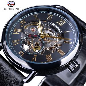 CWP Forsining Black Golden Roman Watch Clock Seconden Hands Independent Design Mechanische Hand Windhorloges voor mannen Waterbestendig194N