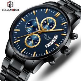 cwp GOLDENHOUR Rationeel ontwerp quartz herenhorloge roestvrij band Erkek Kol Saati sportkalender polshorloge Relogio Masculino271x