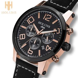 CWP grand cadran bracelet en cuir quartz hommes montres mode vintage montre étanche multifonction homme des marques Holuns2648