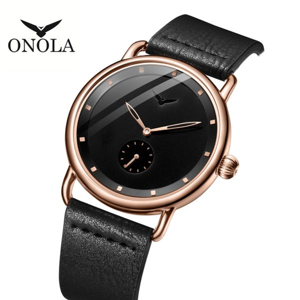 Cwp ONOLA reloj simple de acero inoxidable cuero genuino elegante muñeca de moda casual impermeable reloj masculino