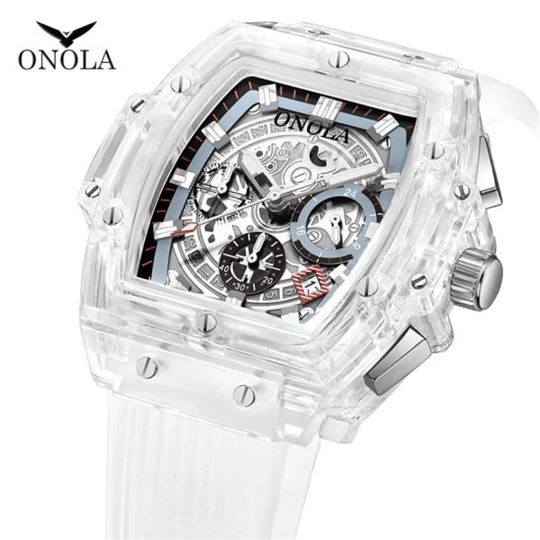 cwp ONOLA Transparent Plastique carré Montre Hommes Femmes De Luxe chronographe montre-bracelet Mode casual Sport unique Quartz242A