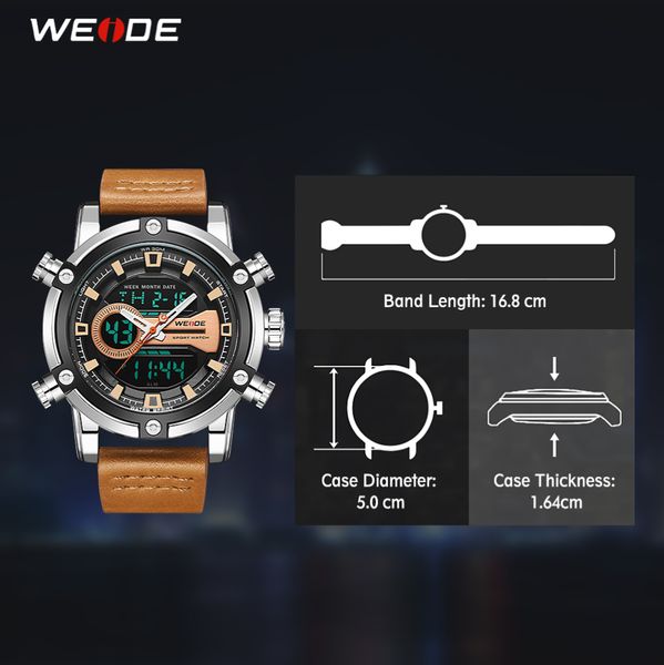 cwp WEIDE Reloj Europeo de Lujo Hombres Deportes Negocios Movimiento de Cuarzo analógico LCD Calendario Digital Tiempo múltiple
