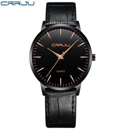 CWP2021 Luxury Mens Watches Crrju Men Ultra Thin Imperproof Sport Quartz Wristwatch Male Slim Leather Strap Gift Créside