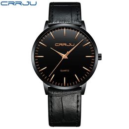 CWP2021 Montres de luxe pour hommes CRRJU hommes Ultra mince étanche Sport montre-bracelet à Quartz mâle mince bracelet en cuir cadeau horloge reloj hombr300u