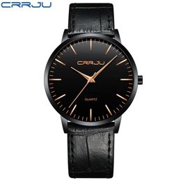 cwp2021 Luxe Hommes Montres CRRJU Hommes Ultra Mince Étanche Sport Quartz Montre-Bracelet Mâle Mince Bracelet En Cuir cadeau Horloge reloj hombr262g