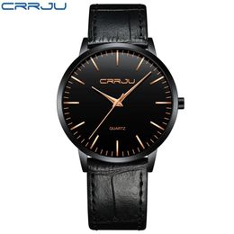 cwp2021 Luxe Hommes Montres CRRJU Hommes Ultra Mince Étanche Sport Quartz Montre-Bracelet Mâle Mince Bracelet En Cuir cadeau Horloge reloj hombr269W