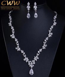 CWWZircons 2018 Nieuwe Bruiloft Kostuum Accessoires Kubieke Zirkoon Kristallen Bruids Oorbellen En Ketting Sieraden Sets Voor Bruiden T123 D181972200