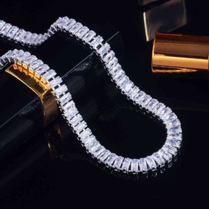 CWWZIRKNONS BLING ICED OUT BAGUETTE CUBIC ZIRCONIA WIT GOUD COLOR TENNISKETTING KOKERS KETTING VOOR DAMES KOSTUUME Sieraden CP086