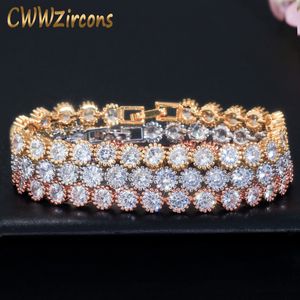 CWWZircons – Bracelet de Tennis classique en forme de couronne ronde, en zircone cubique, couleur or Rose, bijoux à la mode pour femmes, cadeau CB035