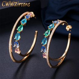 CWWZIRCONS Double cercle Rainbow Color Cumbic Zirconia Crystal Big Round Gold Hoop Ooy Earrings For Women Statement Jewelry CZ562 220817