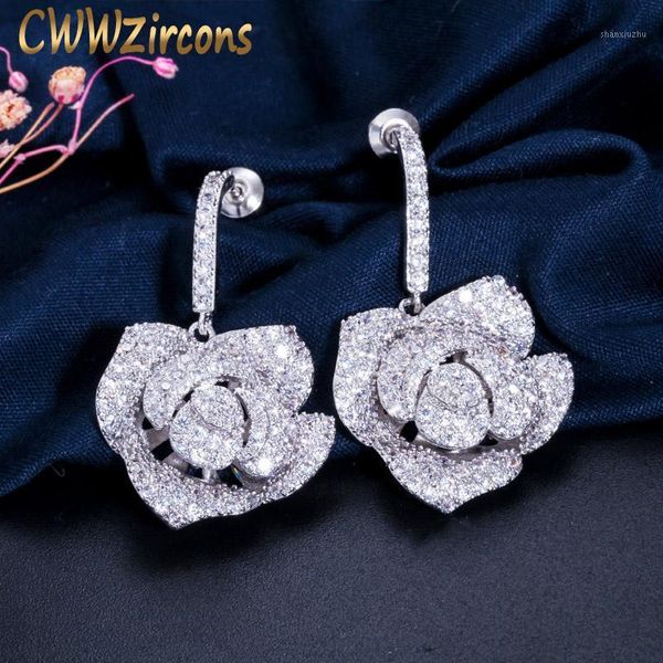 Stud CWWZircons Marca de moda Mujer Joyería Cubic Zirconia Ajuste Pendientes de flores grandes Art Deco Party Prom Accesorios CZ2461