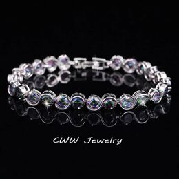 CWWZIRCONS FORME S FACE ROND CUT NATURAL RAIN-COW FEU MYSTIQUE CRISTAL STONE BRacelets Bangles pour femmes CB148 240521