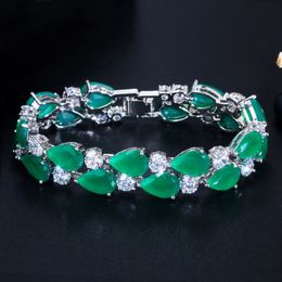 CWWZIRCONS geometrische natuurlijke groene kubieke zirkoon steen luxe brede grote armband armband voor vrouwen sieraden partij accessoires CB209