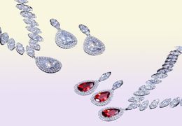 CWWZircons Hoogwaardige kubieke zirconia bruiloft ketting en oorbellen luxe kristallen bruids sieradensets voor bruidsmeisjes T109 CX2004348819