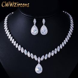 CWWZircons Hoge kwaliteit Zirkonia Bruiloft Ketting en Oorbellen Luxe Kristal Bruidssieradensets voor Bruidsmeisjes T109 CX200228p