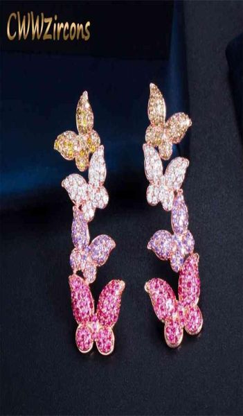 CWWZircons encantadores pendientes colgantes de mariposa de circonita cúbica roja púrpura de Color oro rosa 585 para mujer regalo de joyería elegante CZ780 210622279513