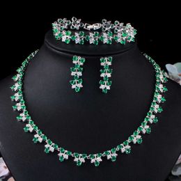 CWWZircons lujo Dubai Nigeria verde CZ cristal boda graduación collar conjunto de joyas para novias fiesta disfraz accesorios T477 H1022