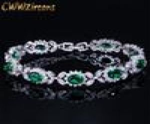 CWWZircons Luxe Smaragdgroen Kristal Damessieraden Bloemketting Schakelarmband met Witte Zirconia Instelling CB171 206579442